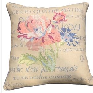 Bloom Craft Home Decorative Feather Throw Pillow Floral Embroidered 17” x 17”